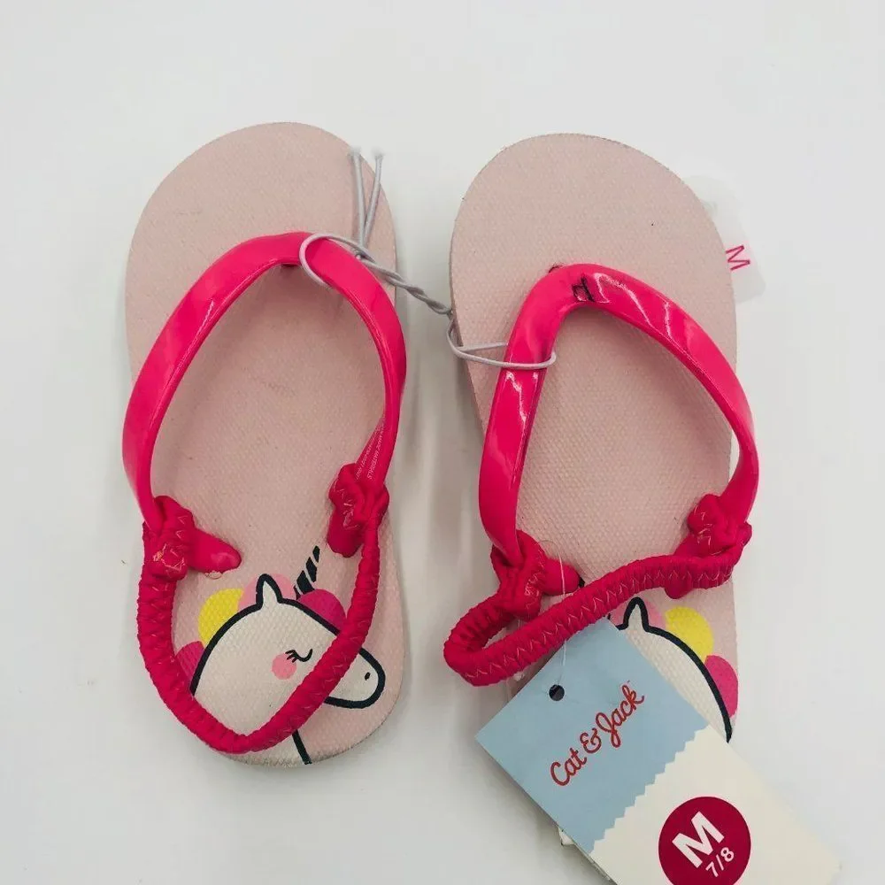Brand New Cat & Jack Pink Unicorn Sandals For Girls Size 7/8 HAS‎ A LITTLE STAIN